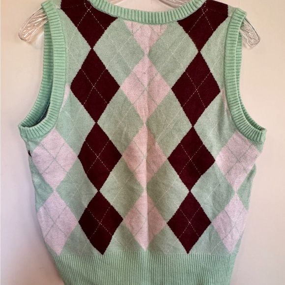 Motel Rocks Green and Brown Argyle V-Neck Sweater Vest XS - Picture 4 of 4
